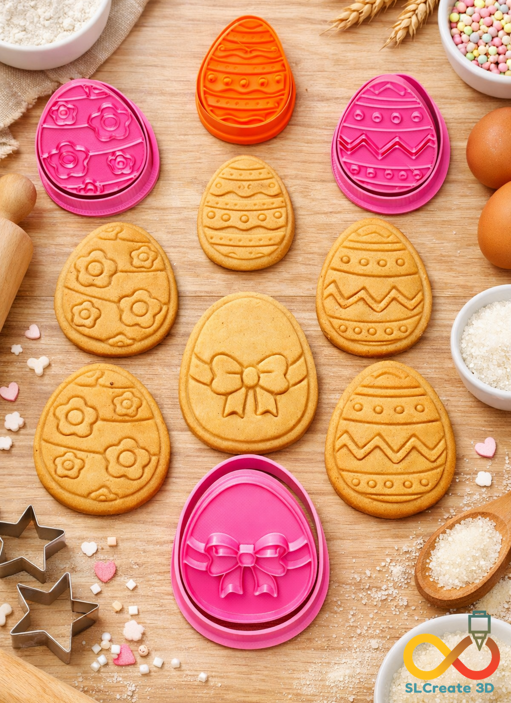 Kit Ovos de Páscoa Decorados - Cortadores + Carimbos de Biscoitos