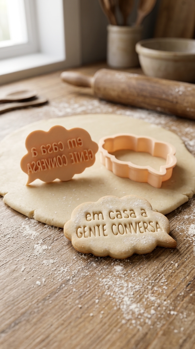 Kit Cortador de Biscoitos + Carimbo - Em casa a gente conversa