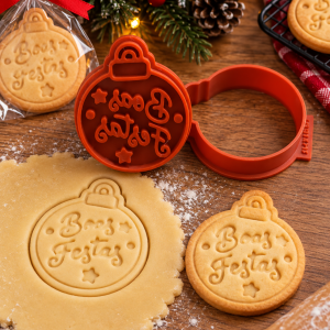 Conjunto Cortador + Carimbo de Biscoitos - Natal - Bola Boas Festas