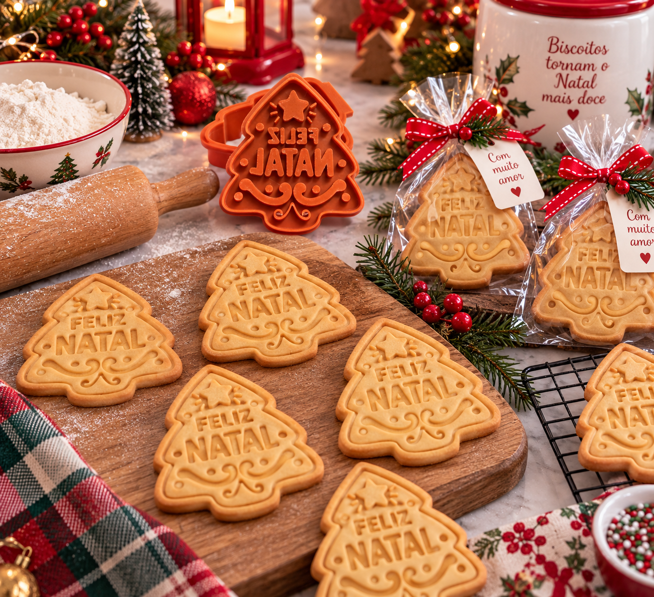 Conjunto Cortador + Carimbo de Biscoitos - Natal - Árvore Feliz Natal - Imagem 3