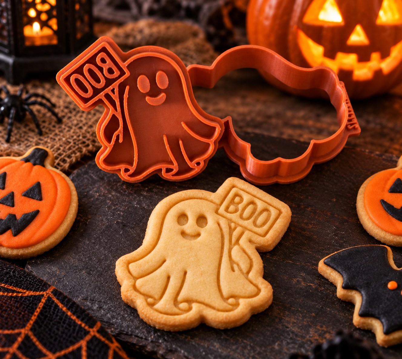Conjunto Cortador + Carimbo de Biscoito - Halloween - Fantasminha Boo