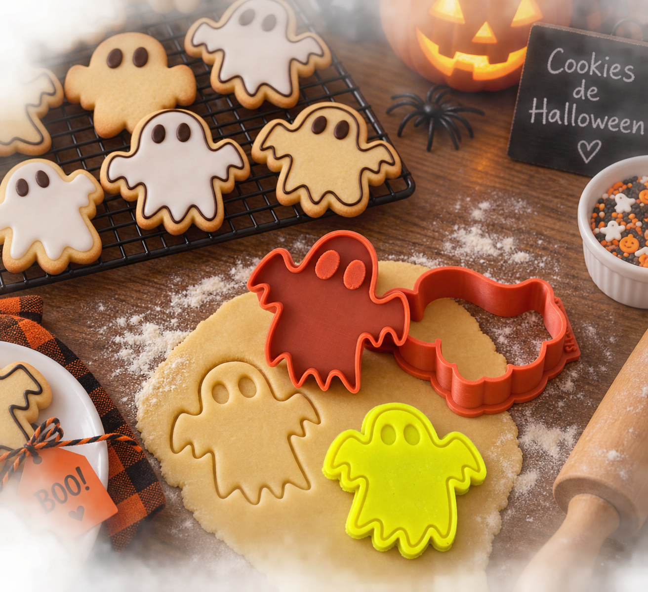 Conjunto Cortador + Carimbo de Biscoito - Halloween - Fantasma