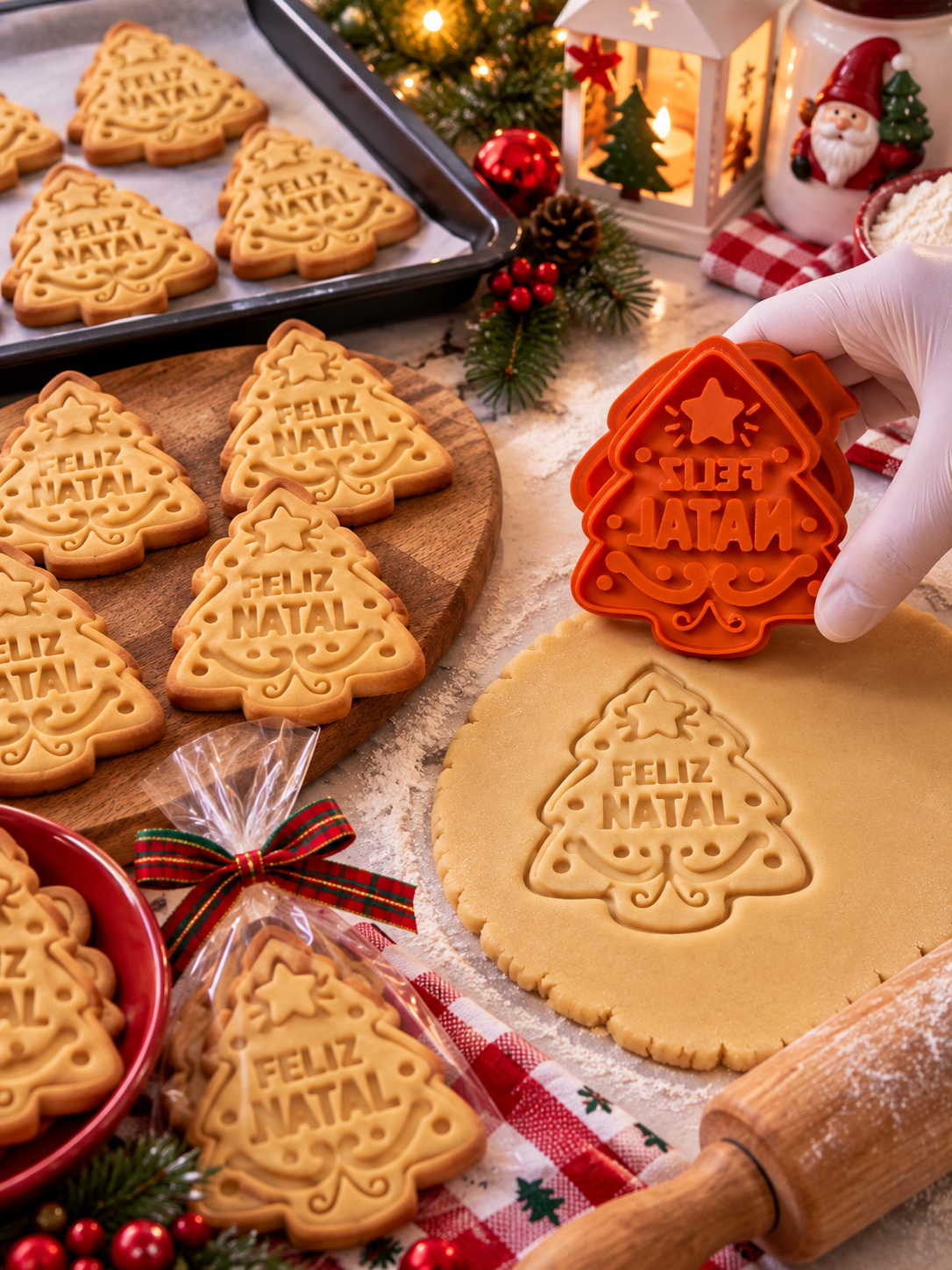 Conjunto Cortador + Carimbo de Biscoitos - Natal - Árvore Feliz Natal - Imagem 2