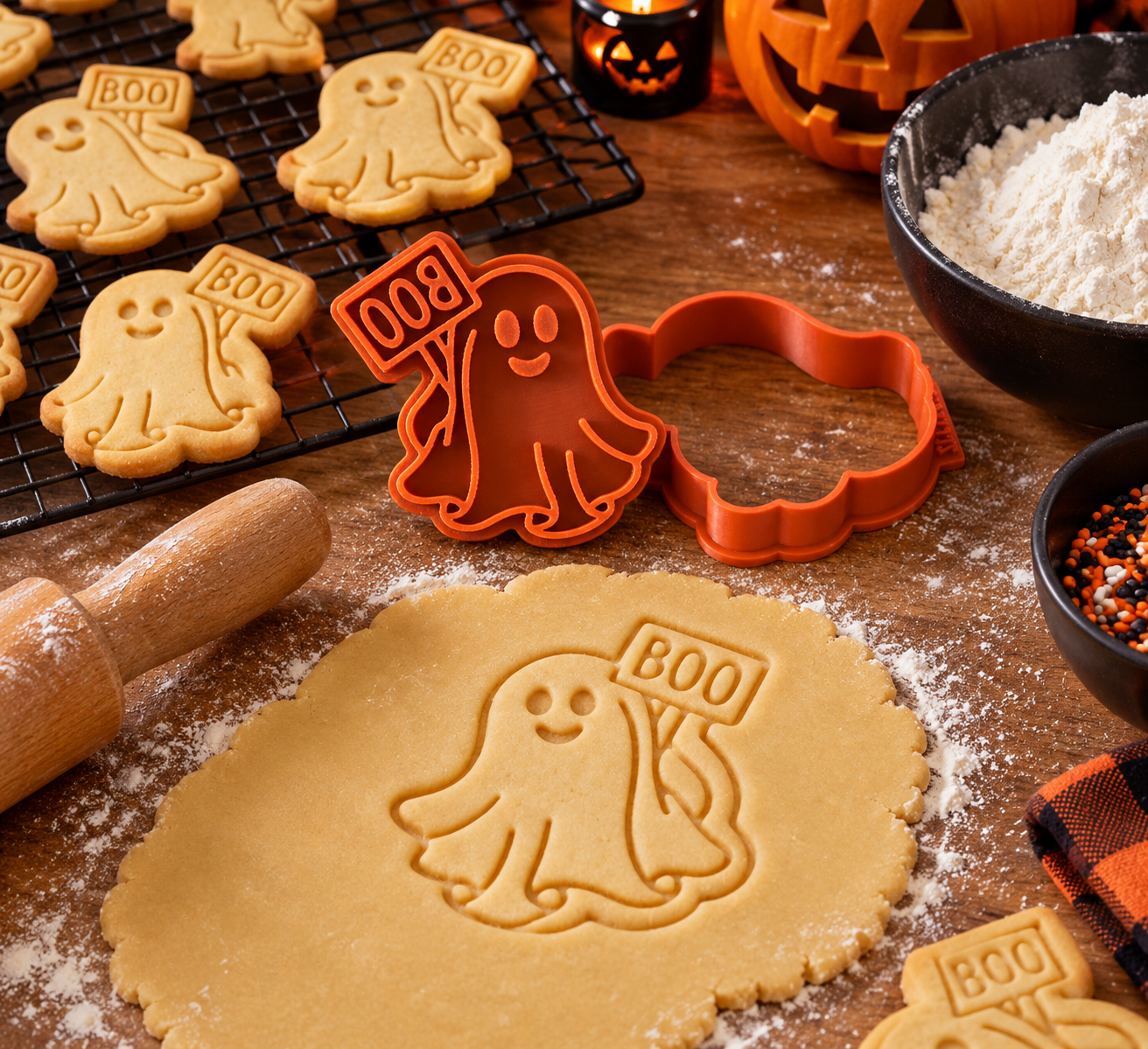 Conjunto Cortador + Carimbo de Biscoito - Halloween - Fantasminha Boo - Imagem 2