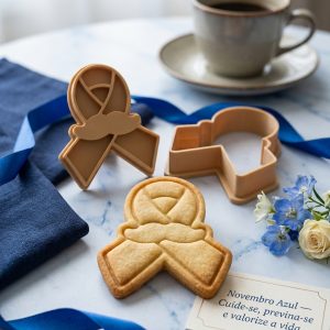 Conjunto Cortador + Carimbo de Biscoito - Novembro Azul - Laço