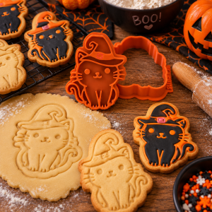 Conjunto Cortador + Carimbo de Biscoito - Halloween - Gato de Chapéu