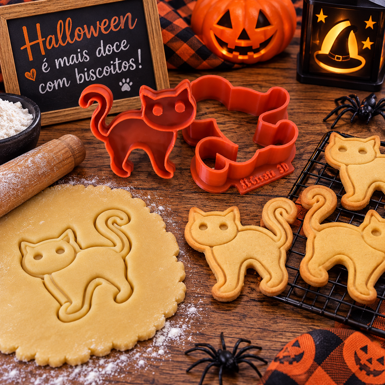 Conjunto Cortador + Carimbo de Biscoito - Halloween - Gatinho - Imagem 2
