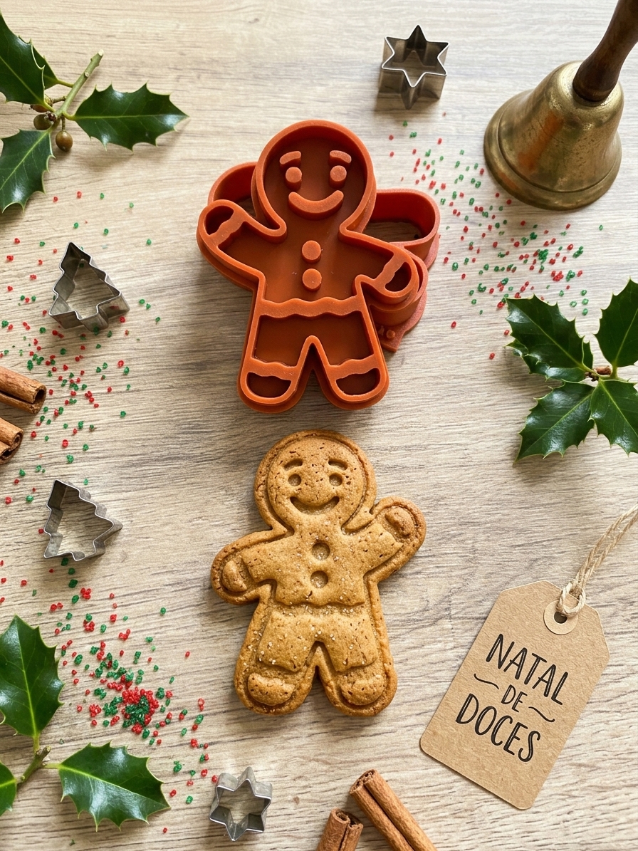 Conjunto Cortador + Carimbo de Biscoitos - Natal - Biscoito Acenando