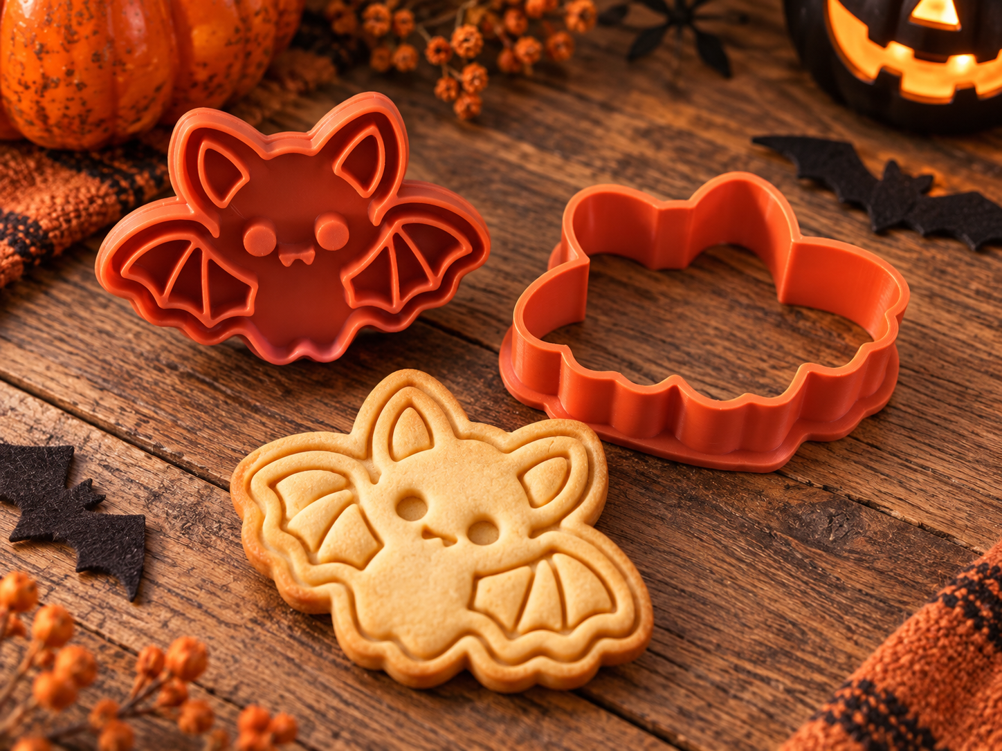 Conjunto Cortador + Carimbo de Biscoito - Halloween - Morceguinho