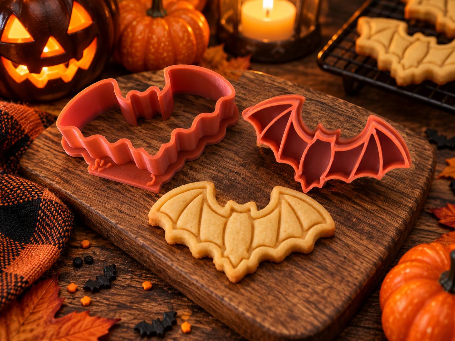 Conjunto Cortador + Carimbo de Biscoito - Halloween - Morcego