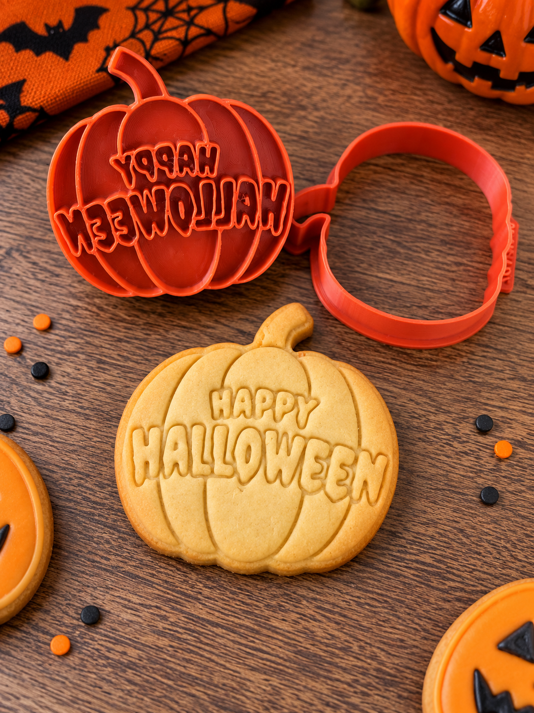 Conjunto Cortador + Carimbo de Biscoito - Halloween - Abóbora Happy