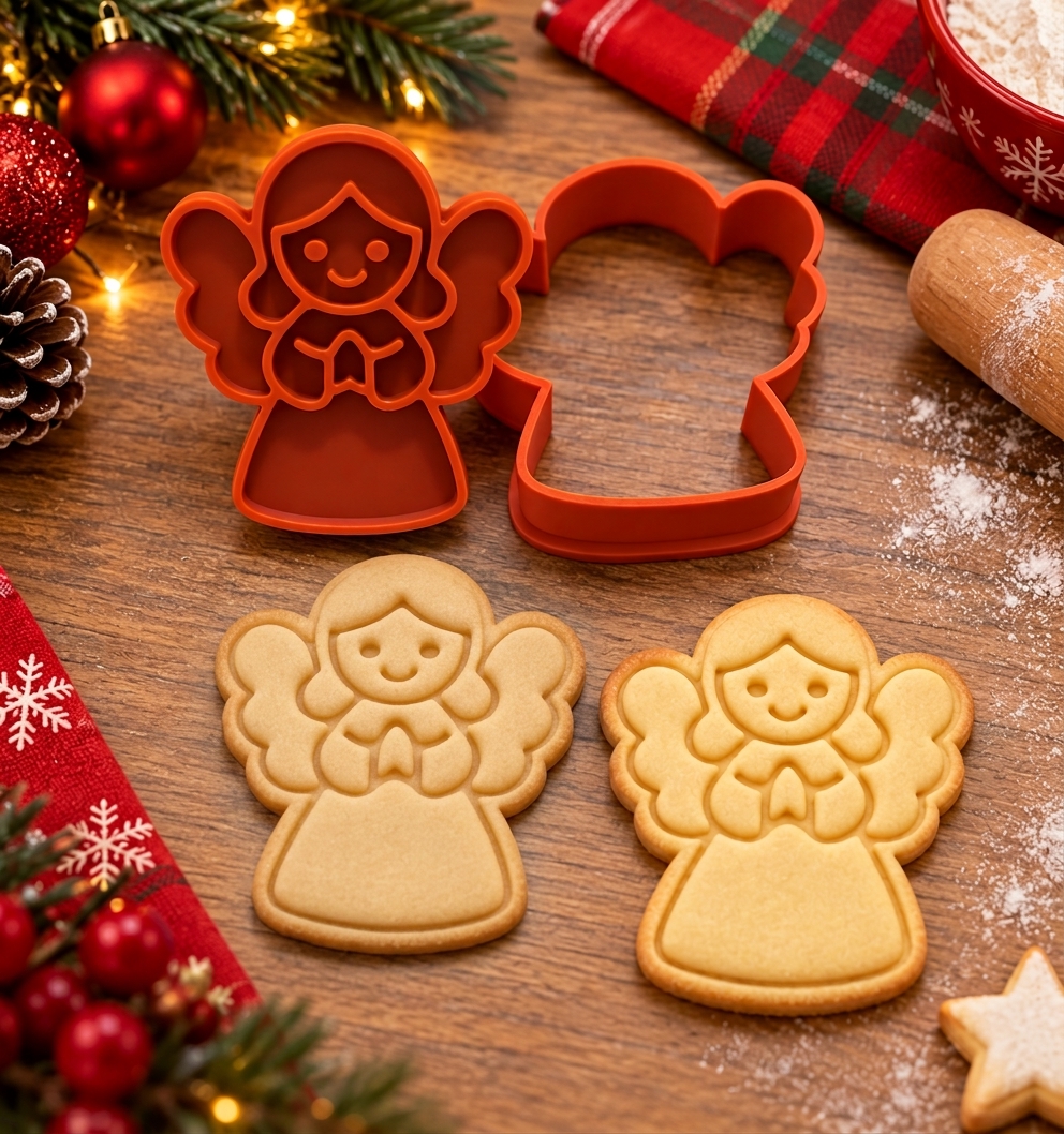 Conjunto Cortador + Carimbo de Biscoitos - Natal - Anjinho