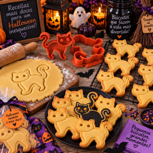 Conjunto Cortador + Carimbo de Biscoito - Halloween - Gatinho