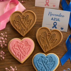 Conjunto Cortador + Carimbo de Biscoito - Novembro Azul - Coração