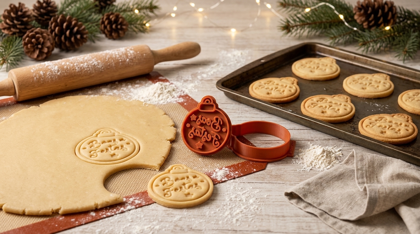 Conjunto Cortador + Carimbo de Biscoitos - Natal - Bola Boas Festas - Imagem 2
