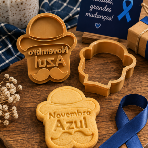Conjunto Cortador + Carimbo de Biscoito - Novembro Azul - Chapéu