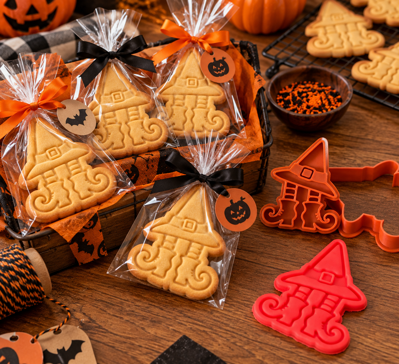 Conjunto Cortador + Carimbo de Biscoito - Halloween - Chapéu com Pernas
